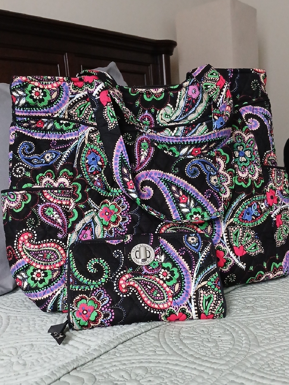 Vera Bradley Quilted Paisley Kiev Pleated Large Tote with Turnlock Wallet